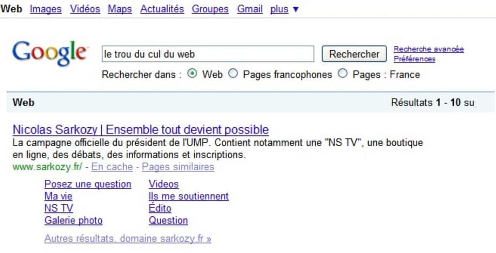 Google Bombin Sarkozi 2009